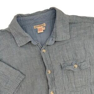 Carbon2Cobalt Mens Large Blue Chambray Button Up Short Sleeve Pocket Shirt‎